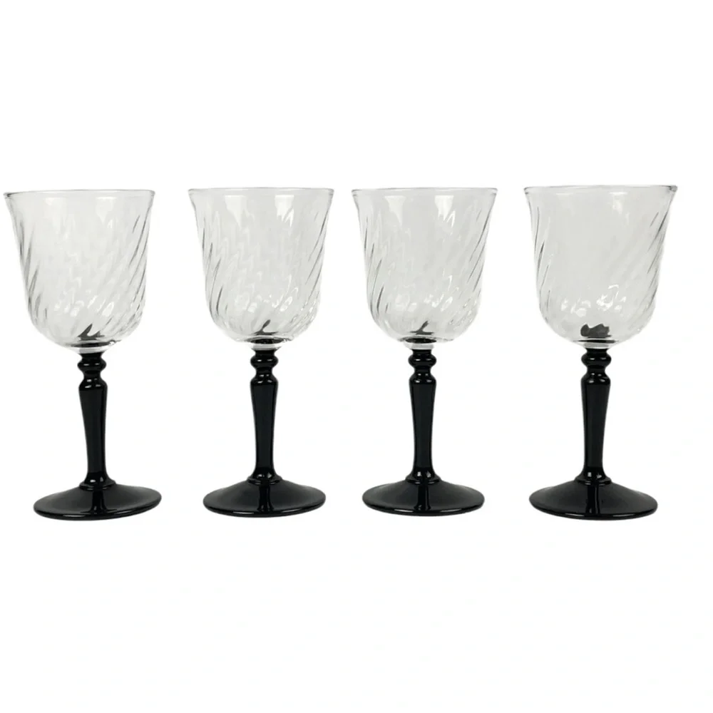 VTG Luminarc France Black Stem Cordial Glass Set